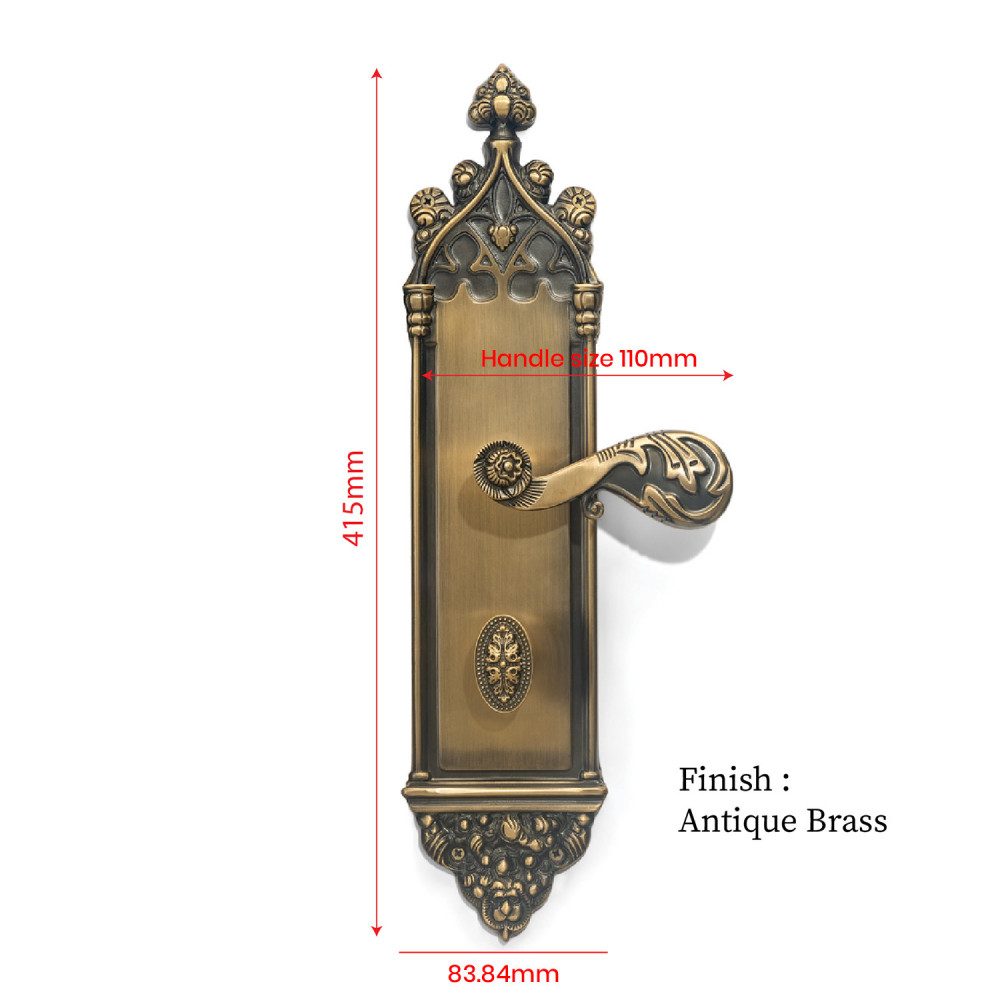 Kronos Plate with Demeter Solid Handle & AIOM Knob – Brass Door Lockset 415 mm x 85 mm (16.34" x 3.34")