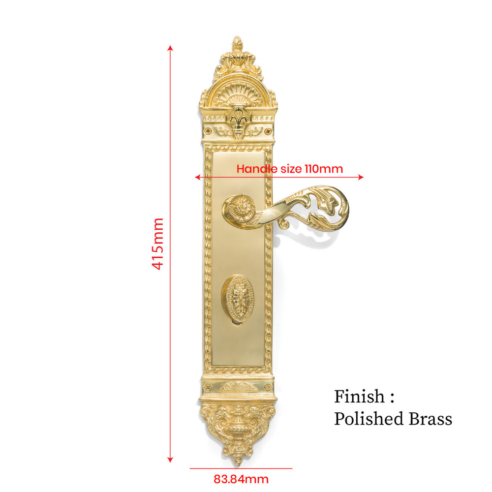 Zeus Plate with Demeter Handle & AIOM Knob – Brass Door Lockset 415 mm x 85 mm (16.34" x 3.34")