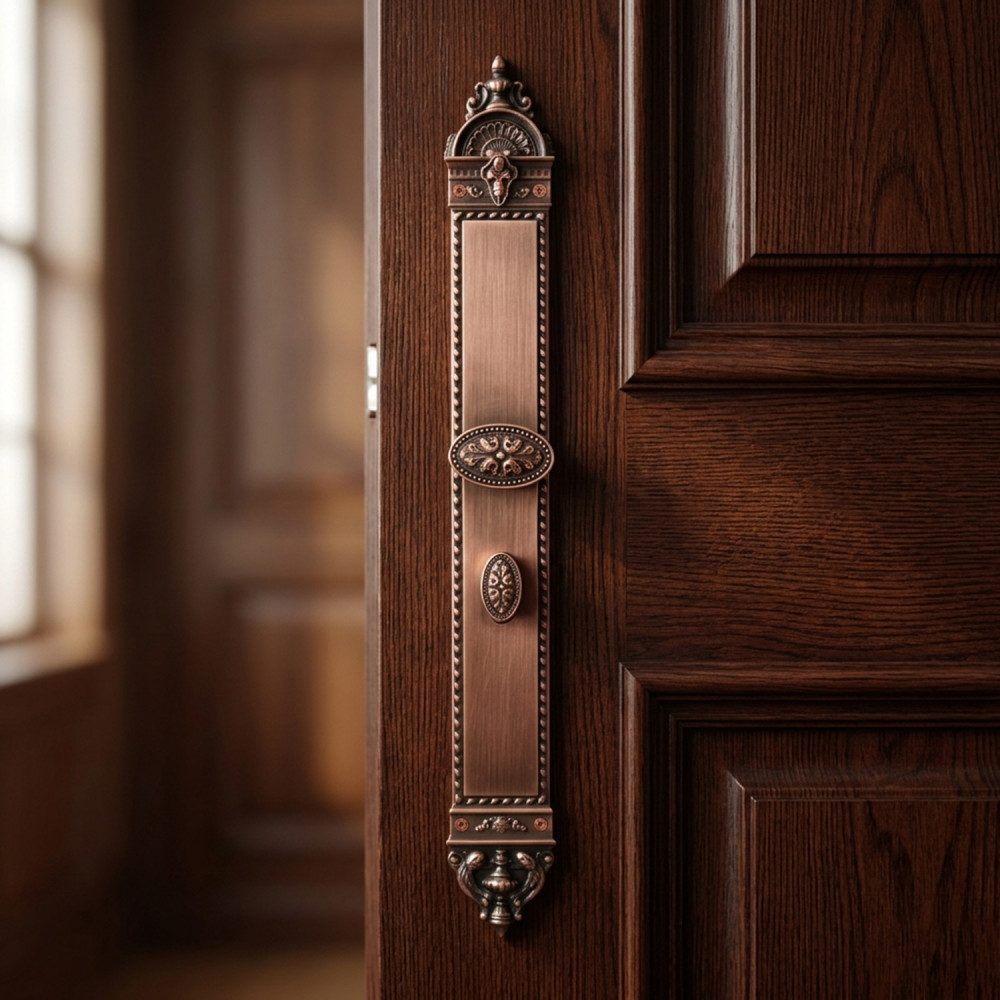 Zeus Plate with Dual AIOM Knobs – Brass Door Lockset 592 mm x 67 mm (23.3" x 2.64")