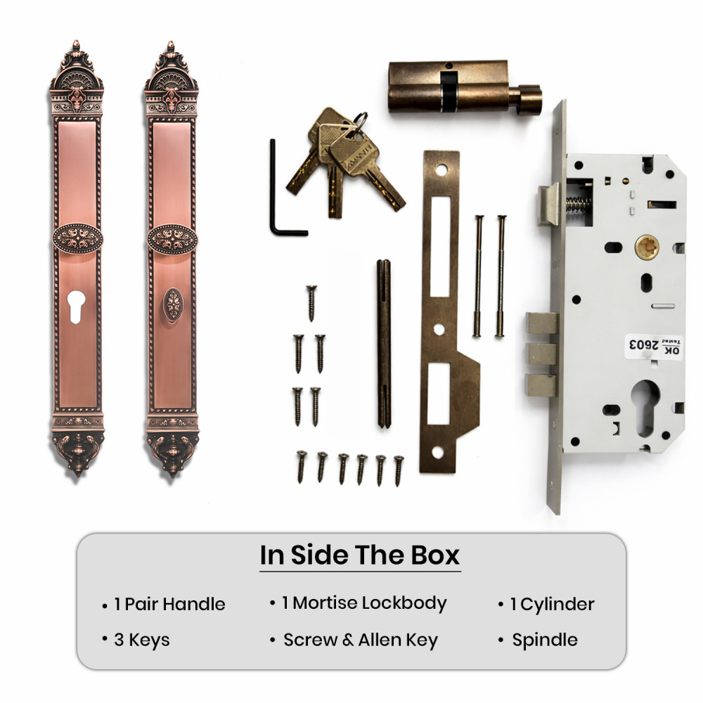 Zeus Plate with Dual AIOM Knobs – Brass Door Lockset 592 mm x 67 mm (23.3" x 2.64")