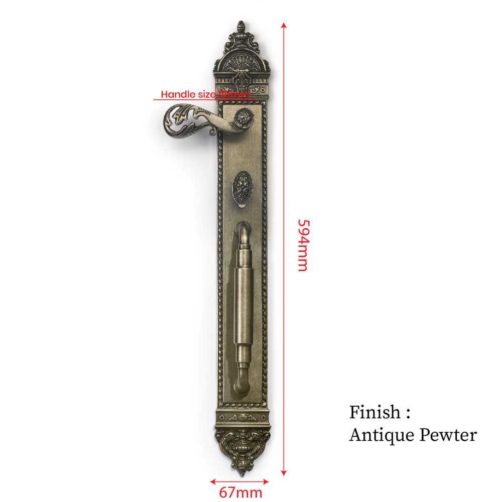 Zeus Plate with Demeter Solid Handle, AIOM Knob & NYX Pull Handle Brass Lockset – 594 mm x 67 mm (23.39" x 2.64")