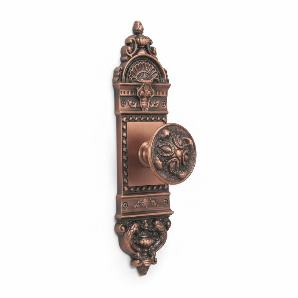Zeus Plate (P1) + Delos Knob (K5) + Lock & Key – Antique Copper Finish 280 mm (11")