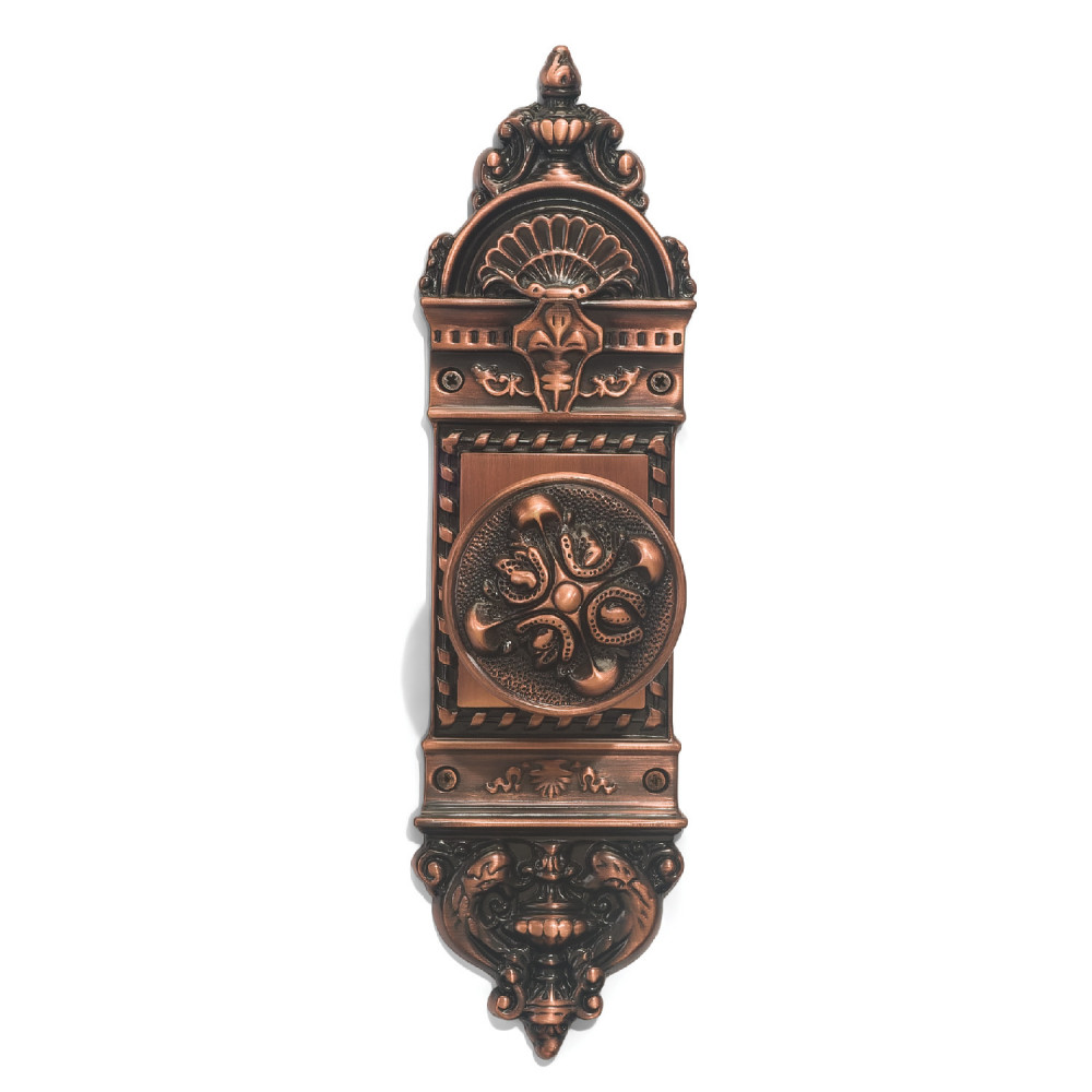 Zeus Plate (P1) + Delos Knob (K5) + Lock & Key – Antique Copper Finish 280 mm (11")