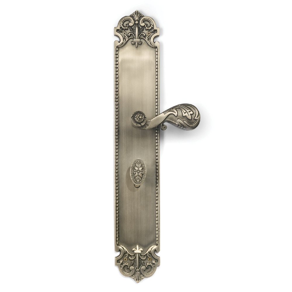 Helios Plate with Demeter Solid Handle & AIOM Knob – Brass Door Lockset 457 mm (18")