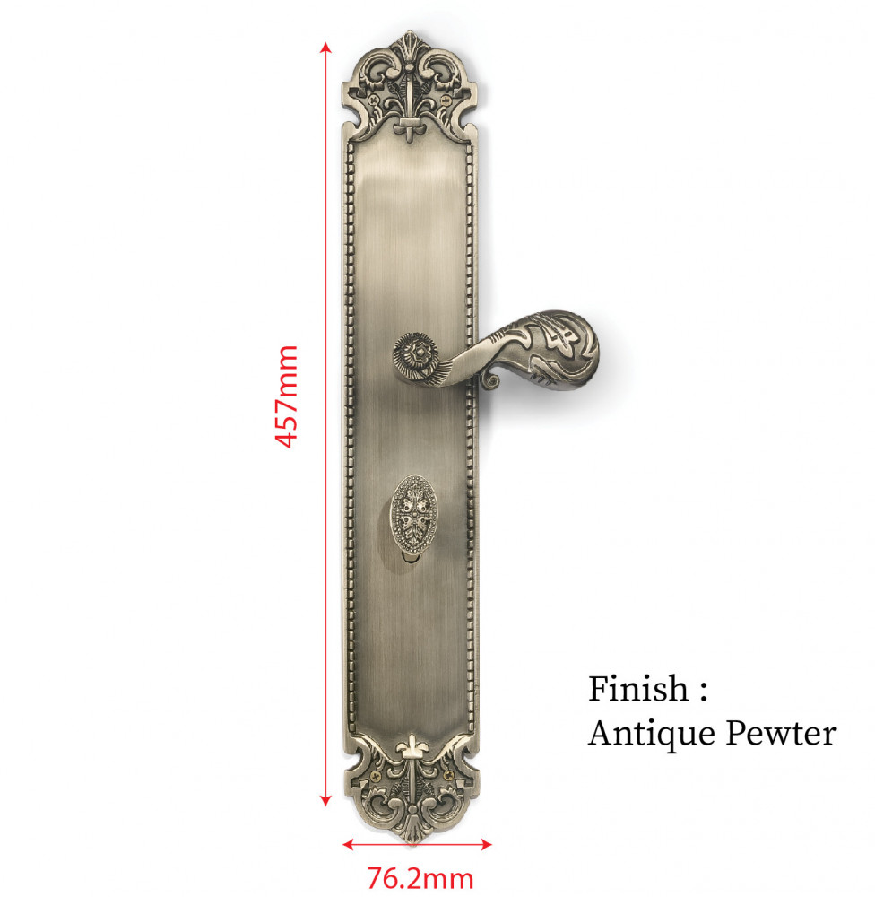 Helios Plate with Demeter Solid Handle & AIOM Knob – Brass Door Lockset 457 mm (18")