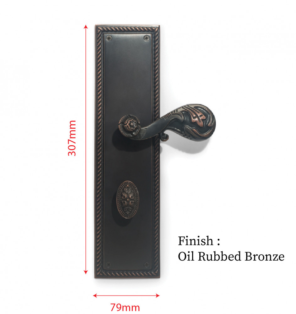 Georgia Plate with Demeter Solid Handle & AIOM Knob – Brass Door Lockset 307 mm x 79 mm (12.09" x 3.11")