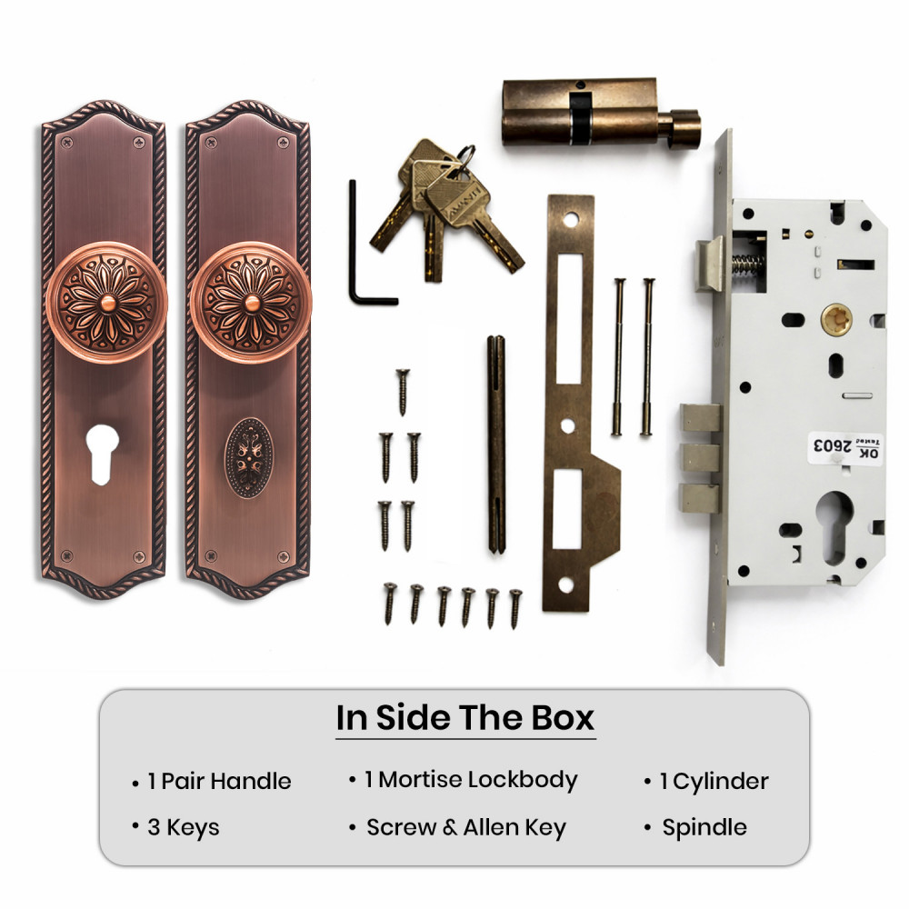 Hermes Plate with Hestia Knob & AIOM Knob – Brass Door Lockset 278 mm x 70.4 mm (10.94" x 2.77")