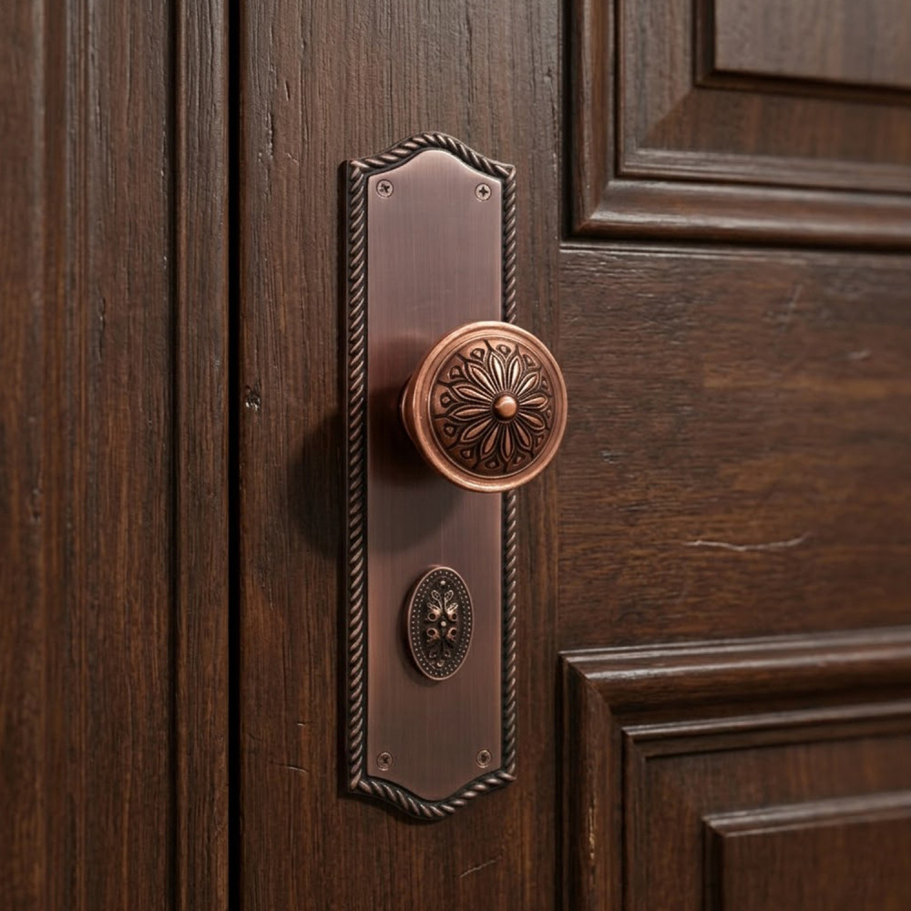 Hermes Plate with Hestia Knob & AIOM Knob – Brass Door Lockset 278 mm x 70.4 mm (10.94" x 2.77")