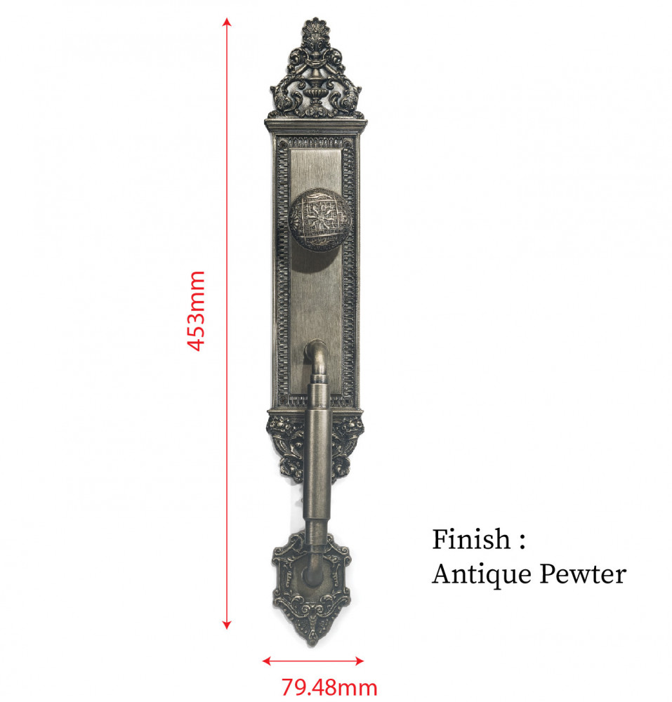 Romulus Plate with Nyx Pull Handle, Oceanus Knob & NESOI Base Plate – Brass Door Set 453 mm x 80 mm (17.83" x 3.13")