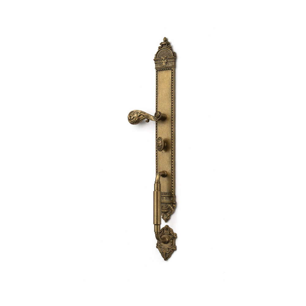 Zeus Plate with Demeter Solid Handle, AIOM Knob, NYX Pull & NESOI Plate – Brass Door Lockset 594 mm x 67 mm (23.39" x 2.64")