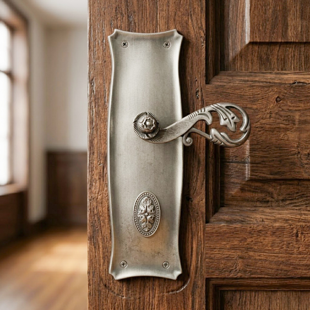 Perses Plate with Demeter Handle & AIOM Knob – Premium Brass Lockset 253 mm x 77 mm (9.96" x 3.03")