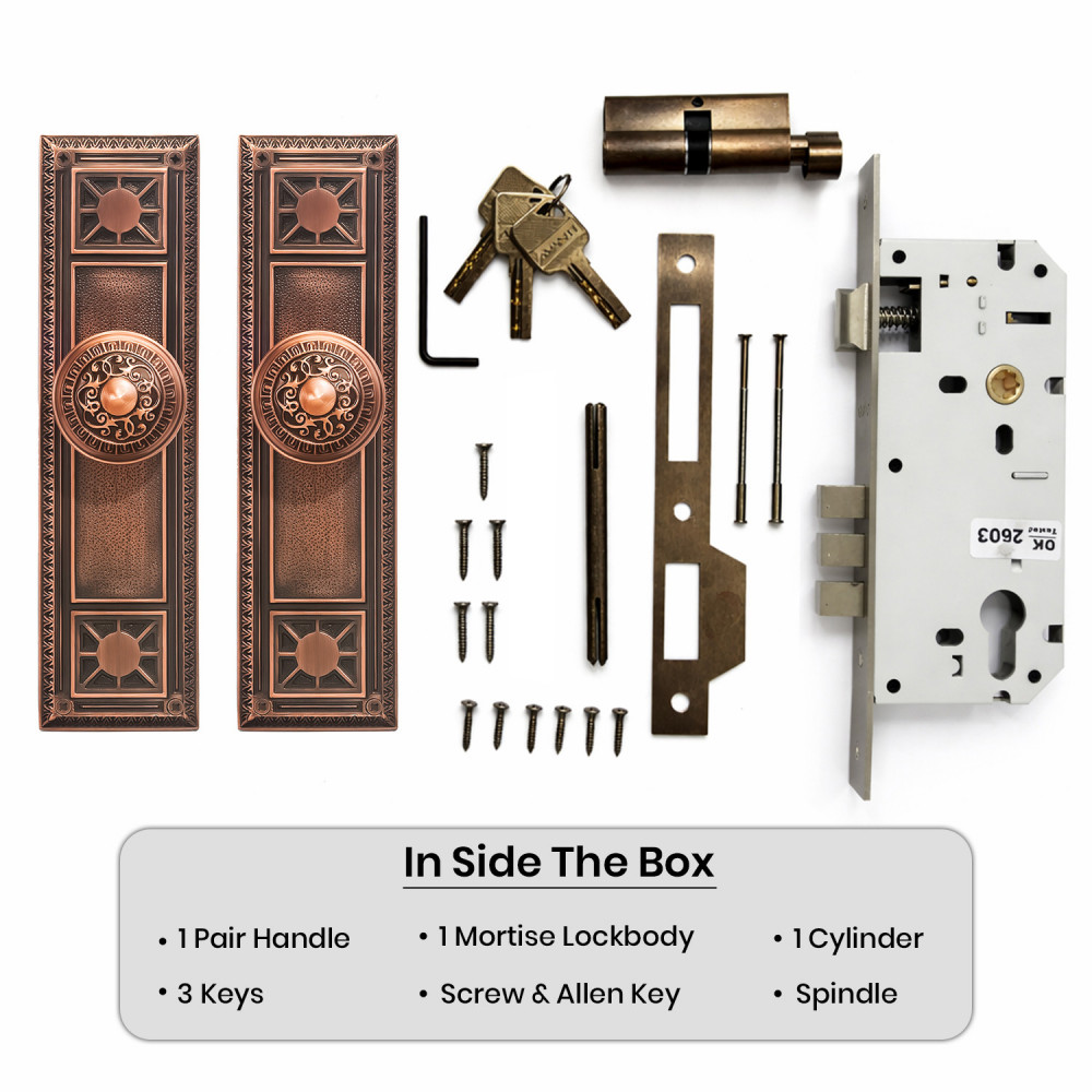 Delphi Plate with Hera Knob – Brass Door Lockset 259 mm x 78.5 mm (10.2" x 3.09")