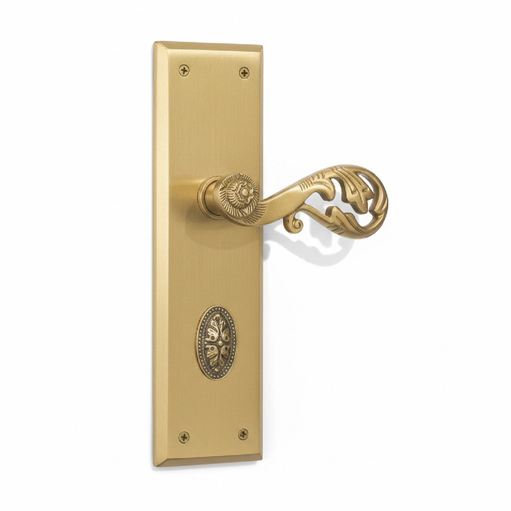 Atlas Plate with Demeter Handle & AIOM Knob – Brass Door Lockset 254 mm x 70.88 mm (10" x 2.79")