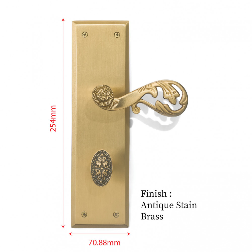 Atlas Plate with Demeter Handle & AIOM Knob – Brass Door Lockset 254 mm x 70.88 mm (10" x 2.79")