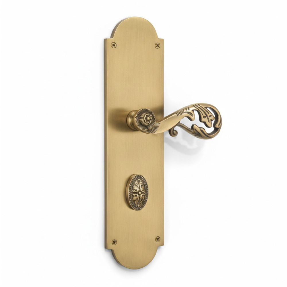 Uranus Plate with Demeter Handle & AIOM Knob – Brass Door Lockset 308 mm x 76.4 mm (12.13" x 3.01")