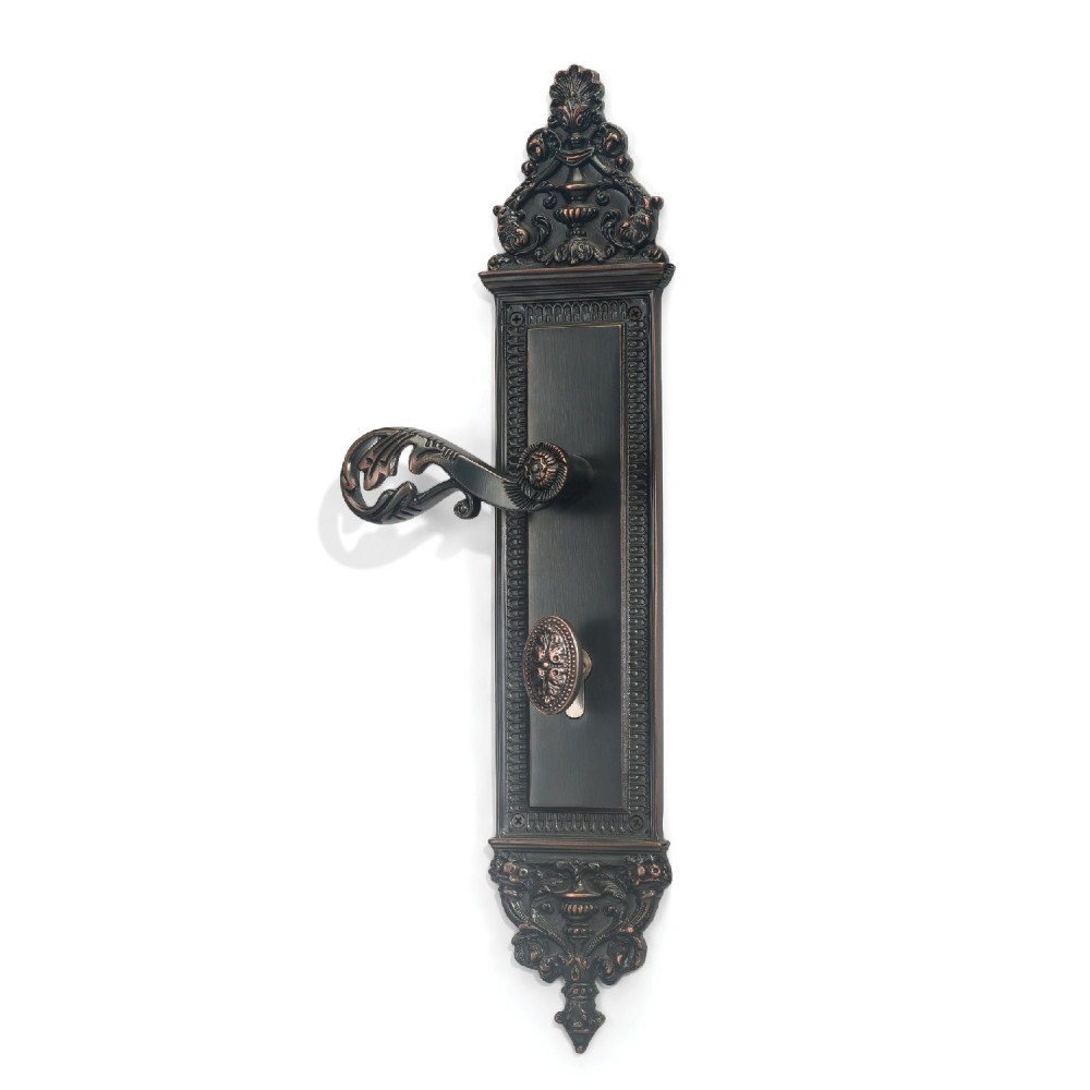 Romulus Plate with Demeter Handle & AIOM Knob – Brass Door Lockset 453 mm x 80 mm (17.83" x 3.14")