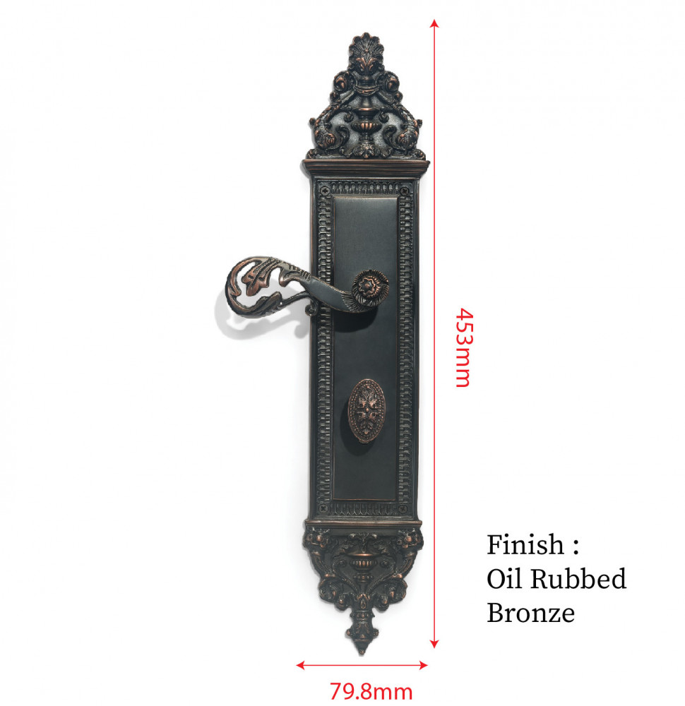 Romulus Plate with Demeter Handle & AIOM Knob – Brass Door Lockset 453 mm x 80 mm (17.83" x 3.14")