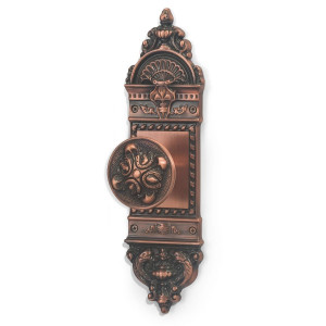 Zeus plate(P1)+ Delos knob(K5)+ lock and key in antique copper finish 11 Inch