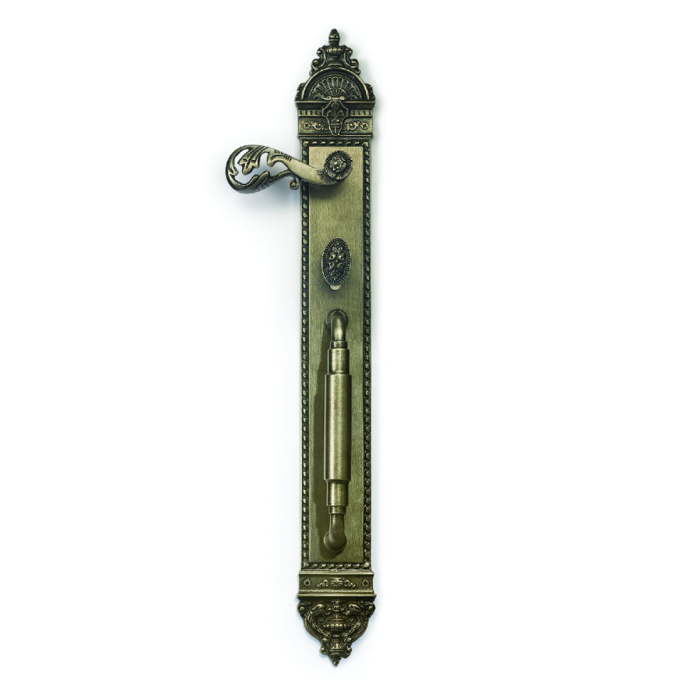 Zeus Plate with Demeter Solid Handle, AIOM Knob & NYX Pull Handle Brass Lockset – 594 mm x 67 mm (23.39" x 2.64")