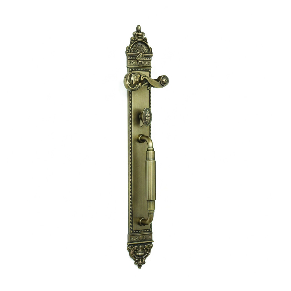 Zeus Plate with Demeter Solid Handle, AIOM Knob & NYX Pull Handle Brass Lockset – 594 mm x 67 mm (23.39" x 2.64")