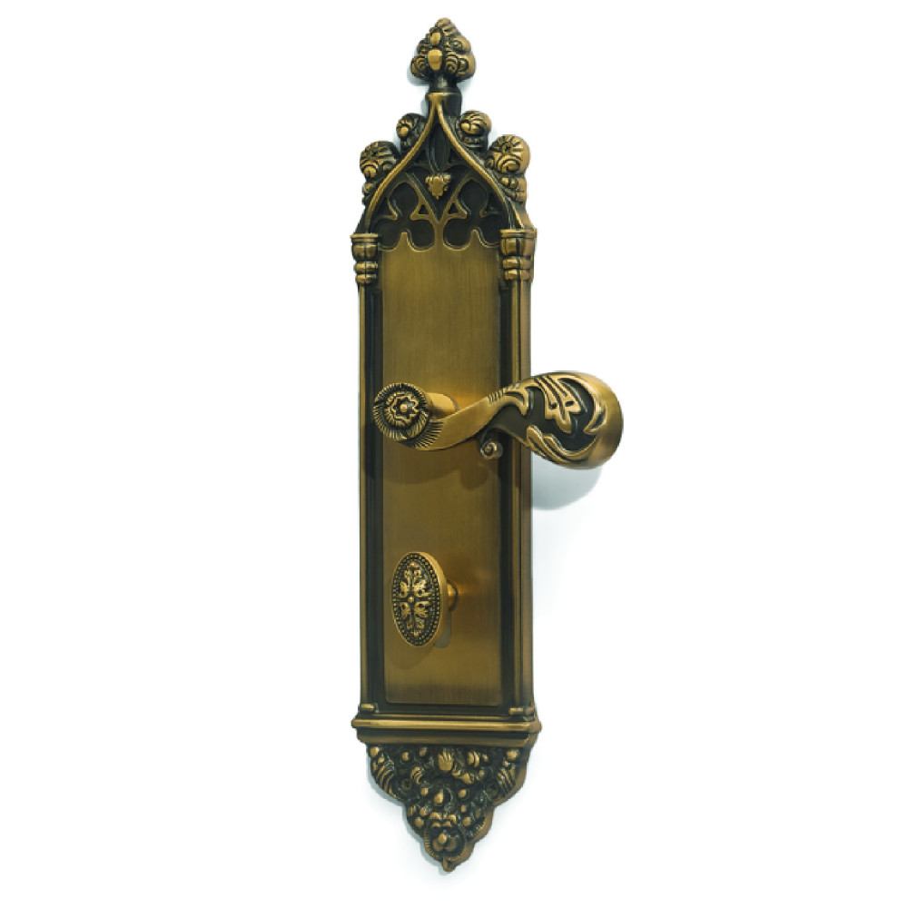 Kronos Plate with Demeter Solid Handle & AIOM Knob – Brass Door Lockset 415 mm x 85 mm (16.34" x 3.34")